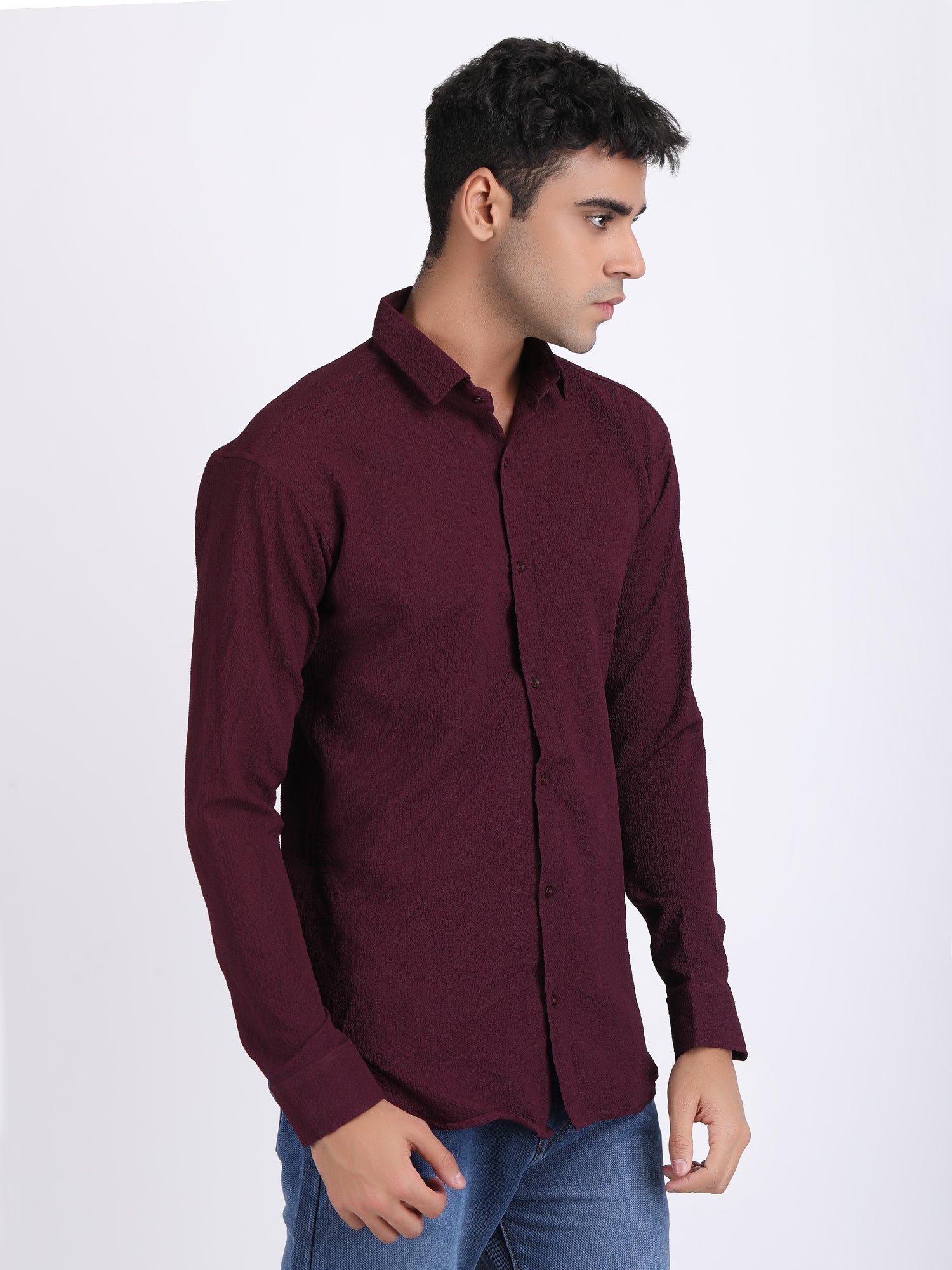 Dark Wine Popcorn Texture Full Sleeves Shirt