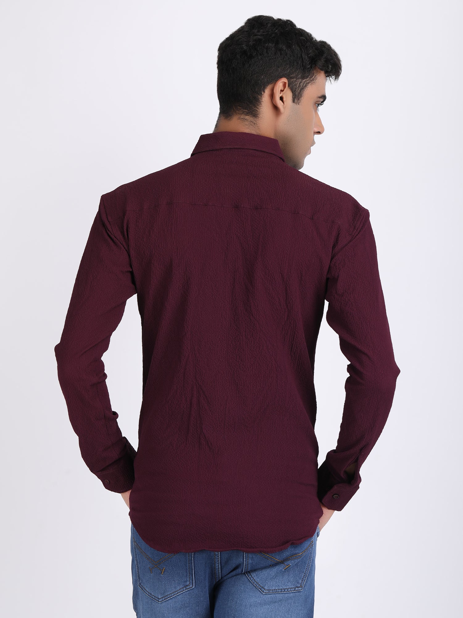 Dark Wine Popcorn Texture Full Sleeves Shirt