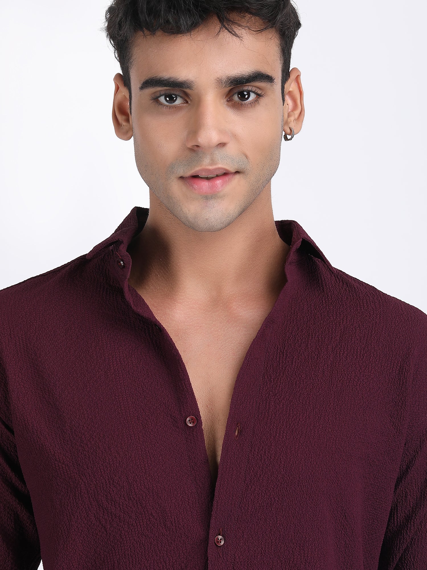 Dark Wine Popcorn Texture Full Sleeves Shirt