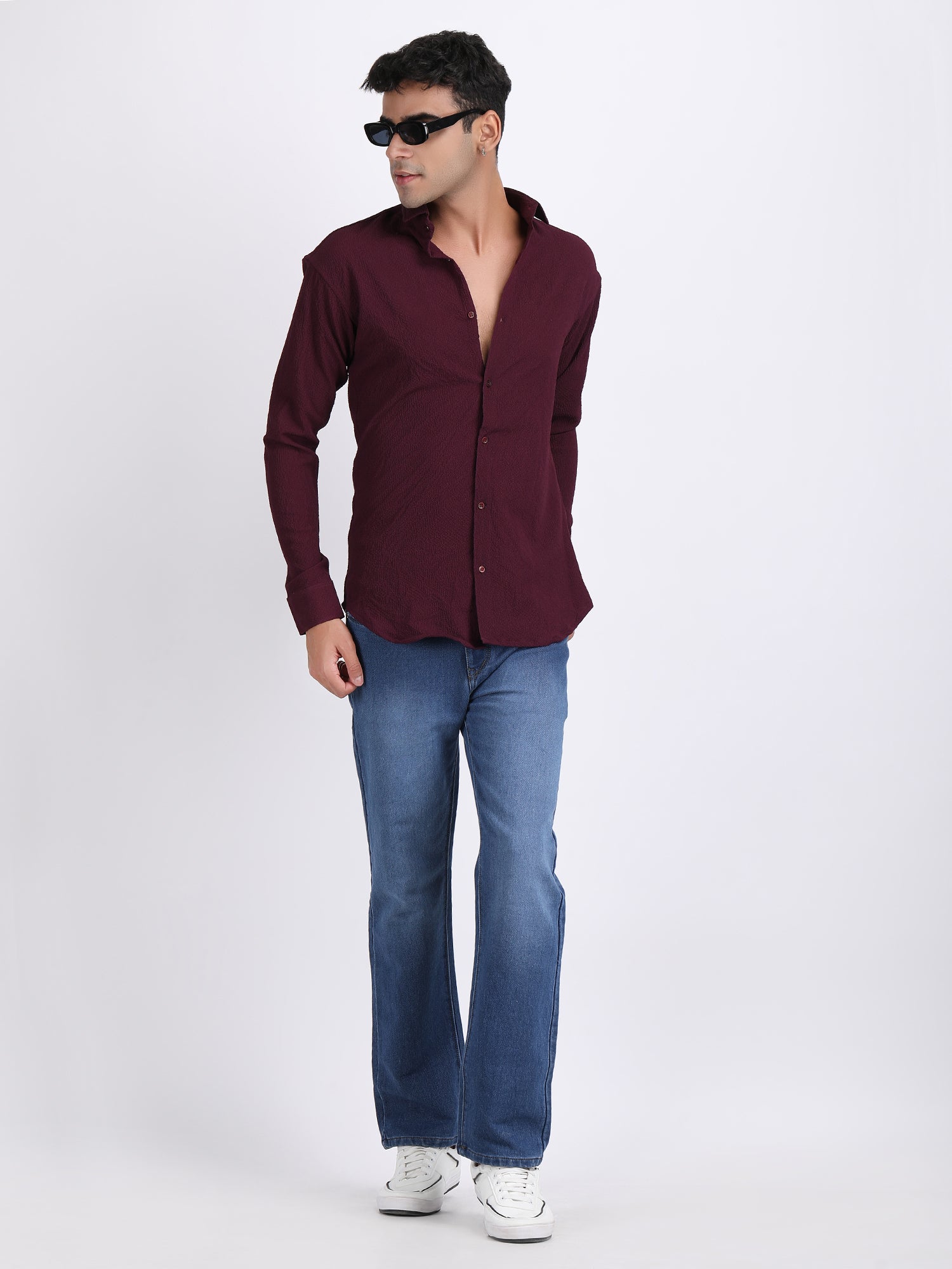 Dark Wine Popcorn Texture Full Sleeves Shirt
