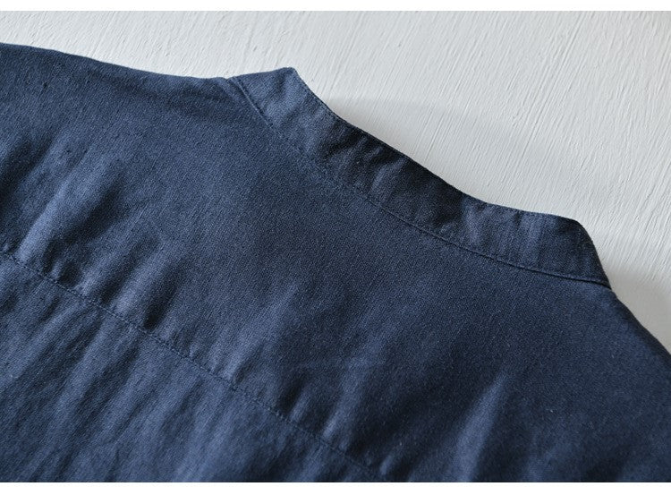Loose & Casual Short-Sleeved Men's Blue Kurta shirt with Pocket