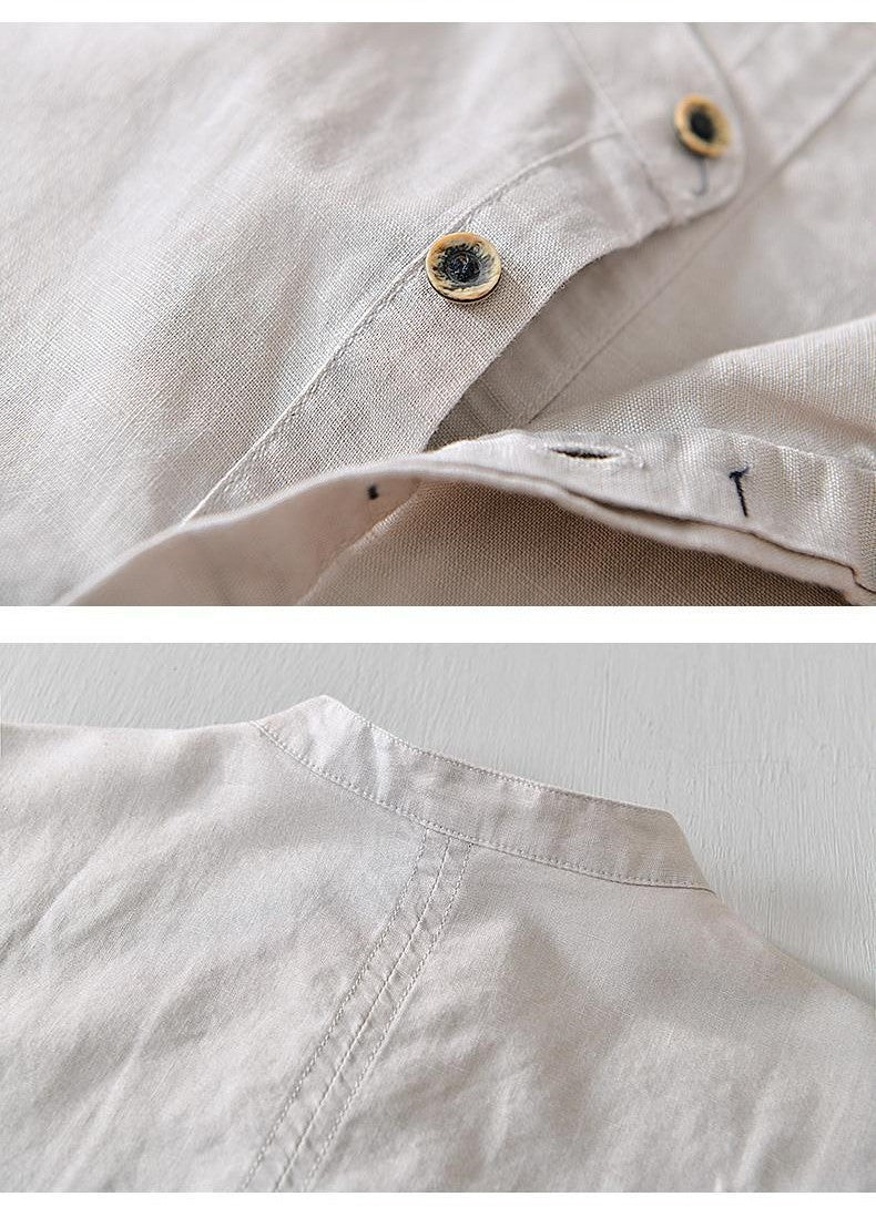 Khaki Short Sleeve Mandarin Collars Shirt For Men's