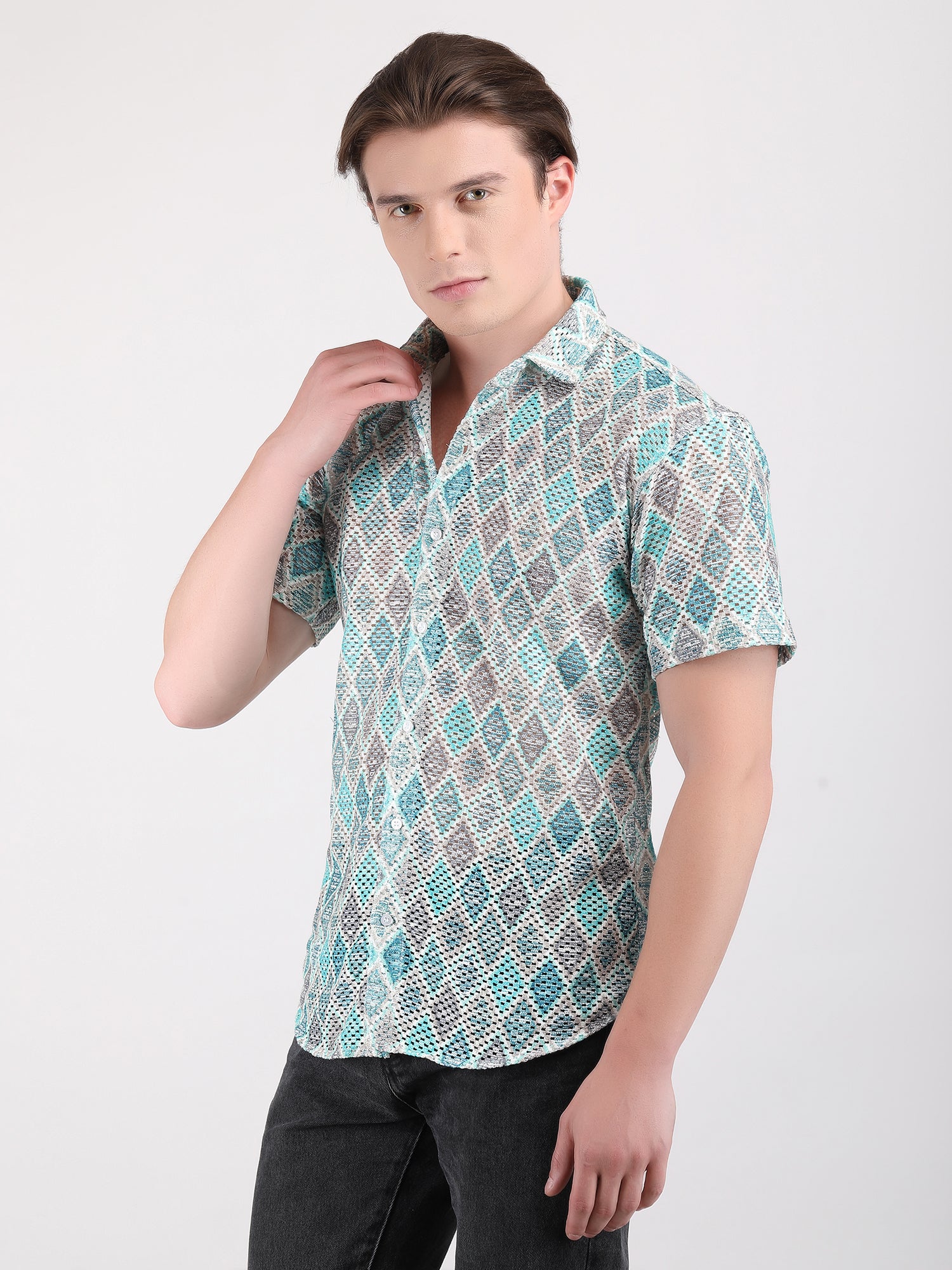 Beetle Green Dual Fusion Crochet Shirt
