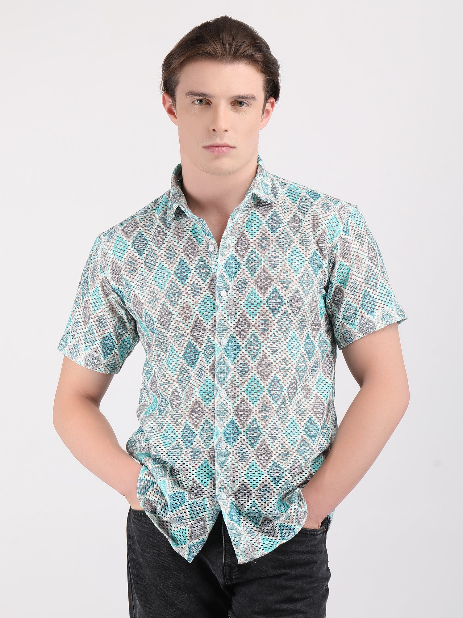 Beetle Green Dual Fusion Crochet Shirt