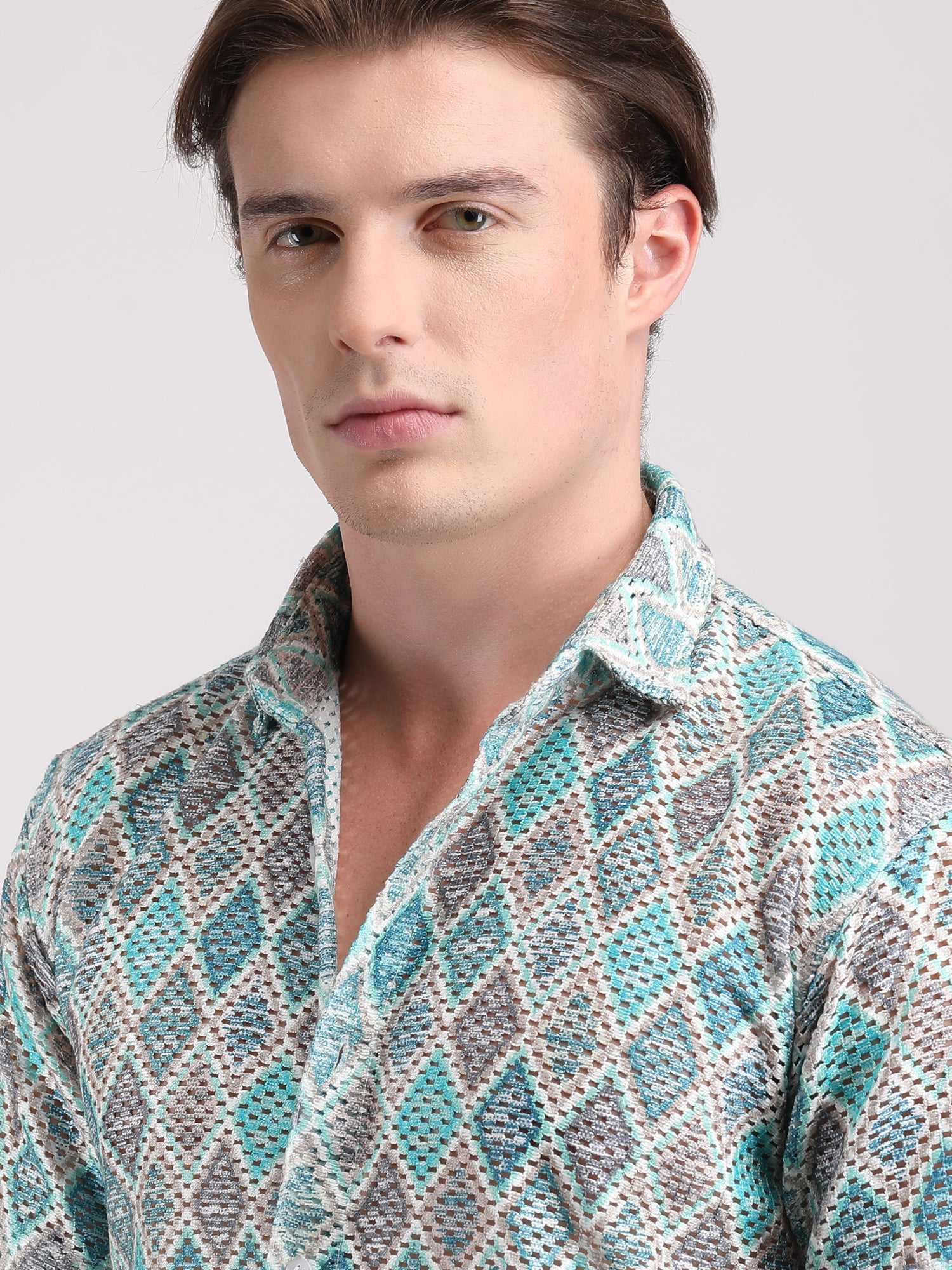 Beetle Green Dual Fusion Crochet Shirt