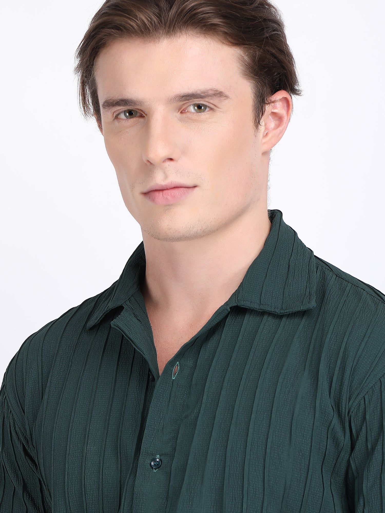 Green Popcorn Texture Full Sleeves Shirt