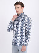 Navy Blue Popcorn Print Premium Full Sleeves Shirt