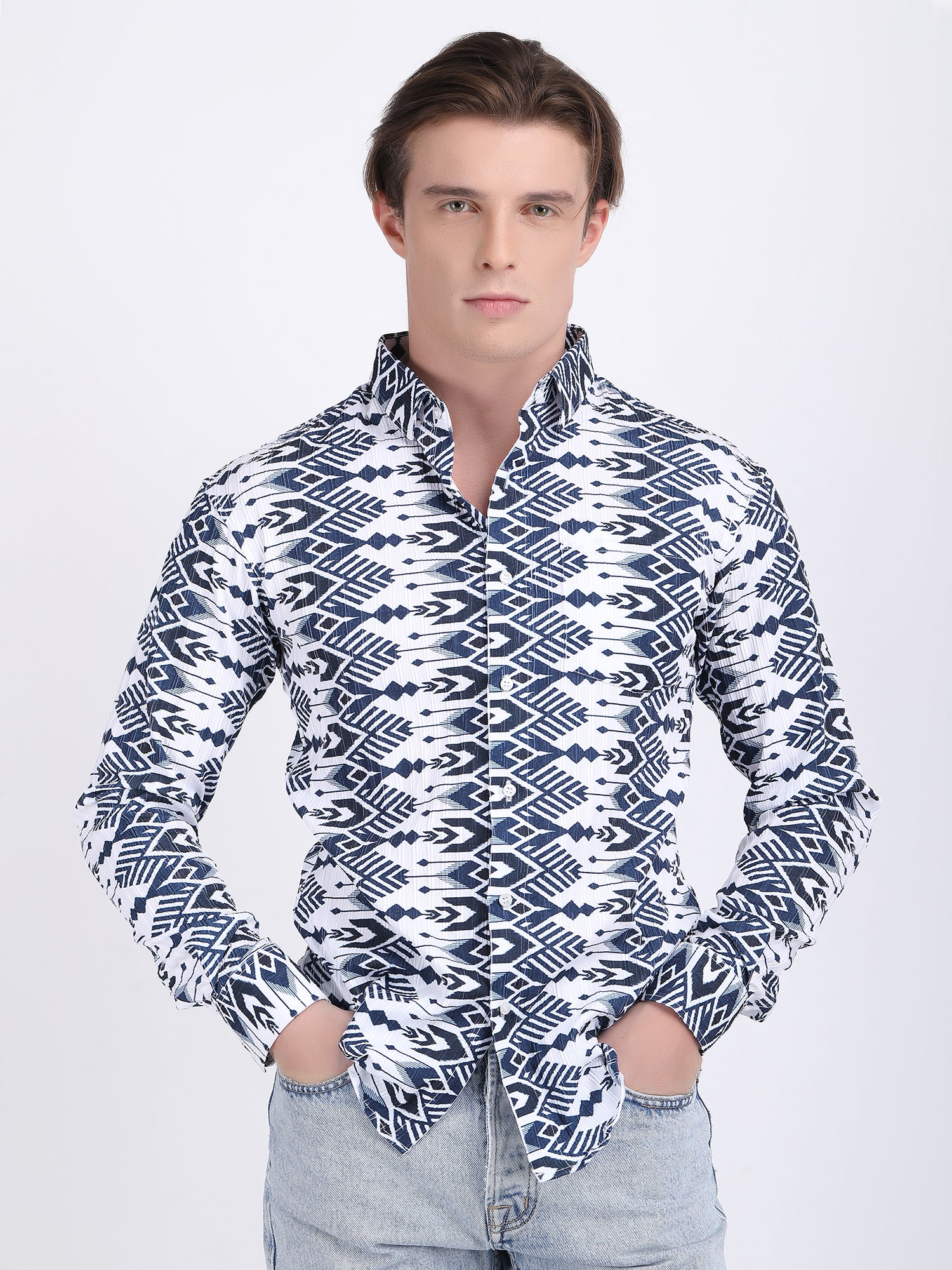 Navy Blue Popcorn Print Premium Full Sleeves Shirt