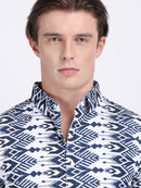 Navy Blue Popcorn Print Premium Full Sleeves Shirt