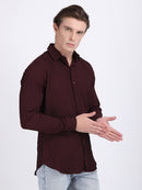 Dark Maroon Popcorn Texture Full Sleeves Shirt