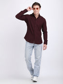 Dark Maroon Popcorn Texture Full Sleeves Shirt