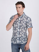 Dark Blue Dual Fusion Crochet Shirt