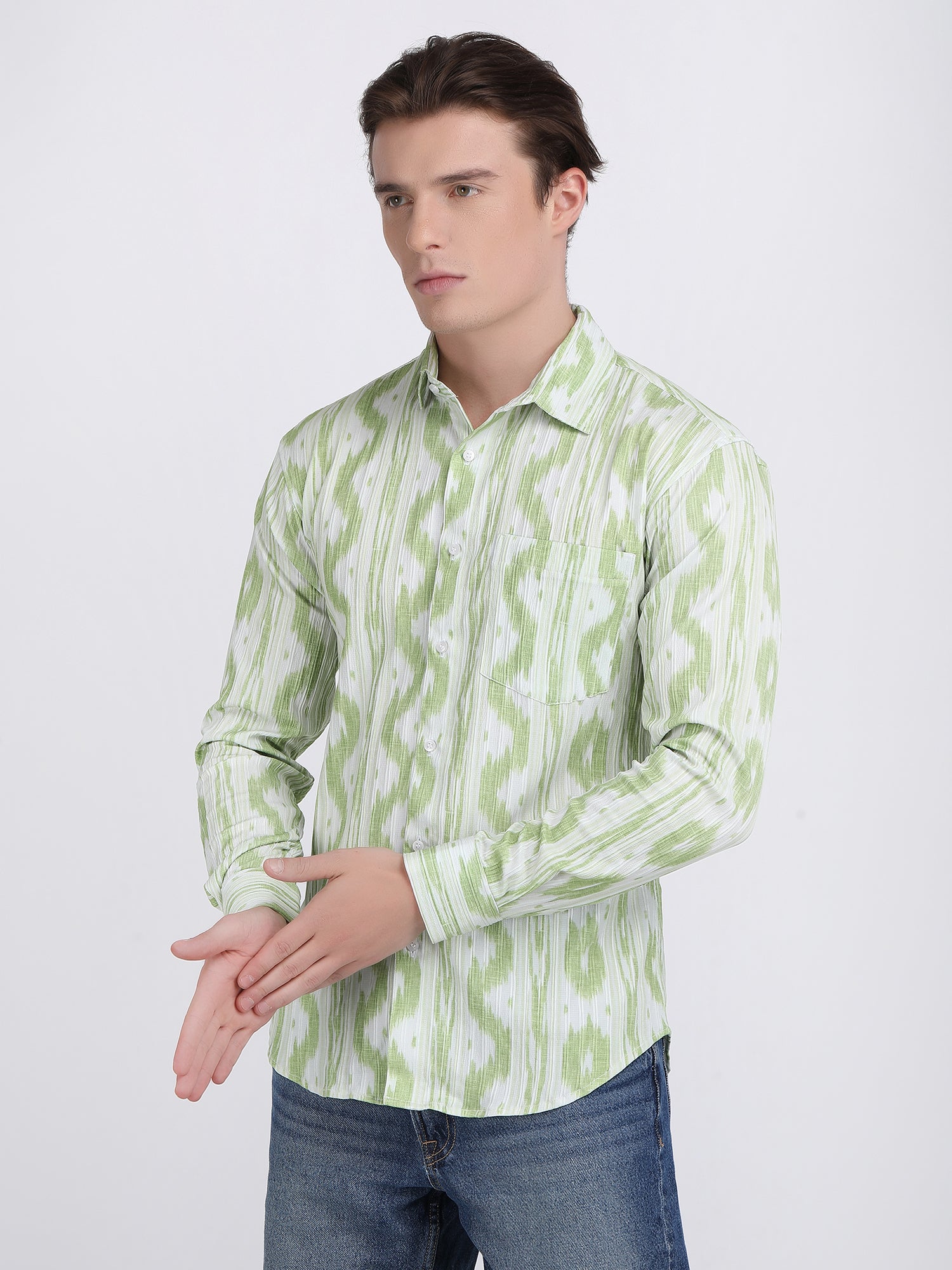 Light Green Popcorn Print Premium Full Sleeves Shirt