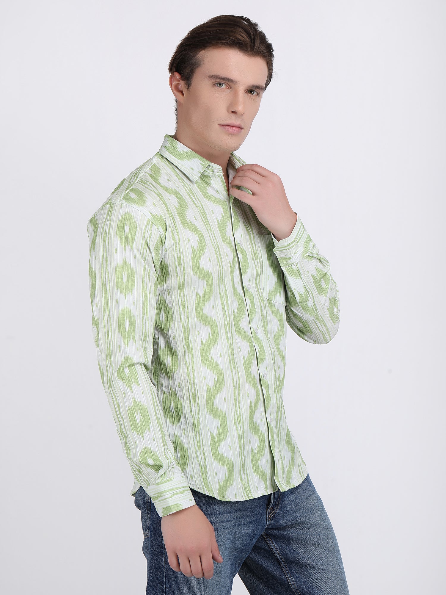 Light Green Popcorn Print Premium Full Sleeves Shirt