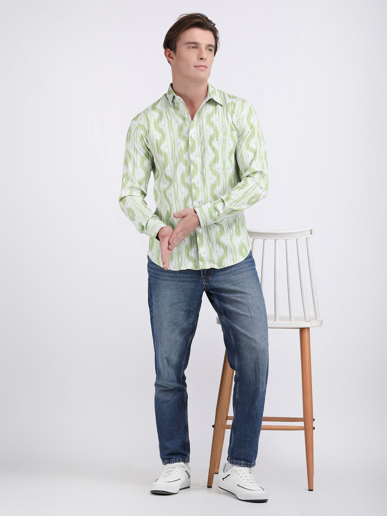 Light Green Popcorn Print Premium Full Sleeves Shirt