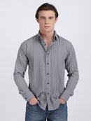 Grey Popcorn Texture Full Sleeves Shirt