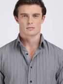 Grey Popcorn Texture Full Sleeves Shirt