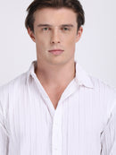 White Popcorn Texture Full Sleeves Shirt