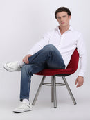 White Popcorn Texture Full Sleeves Shirt