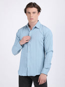 Sky Blue Popcorn Texture Full Sleeves Shirt