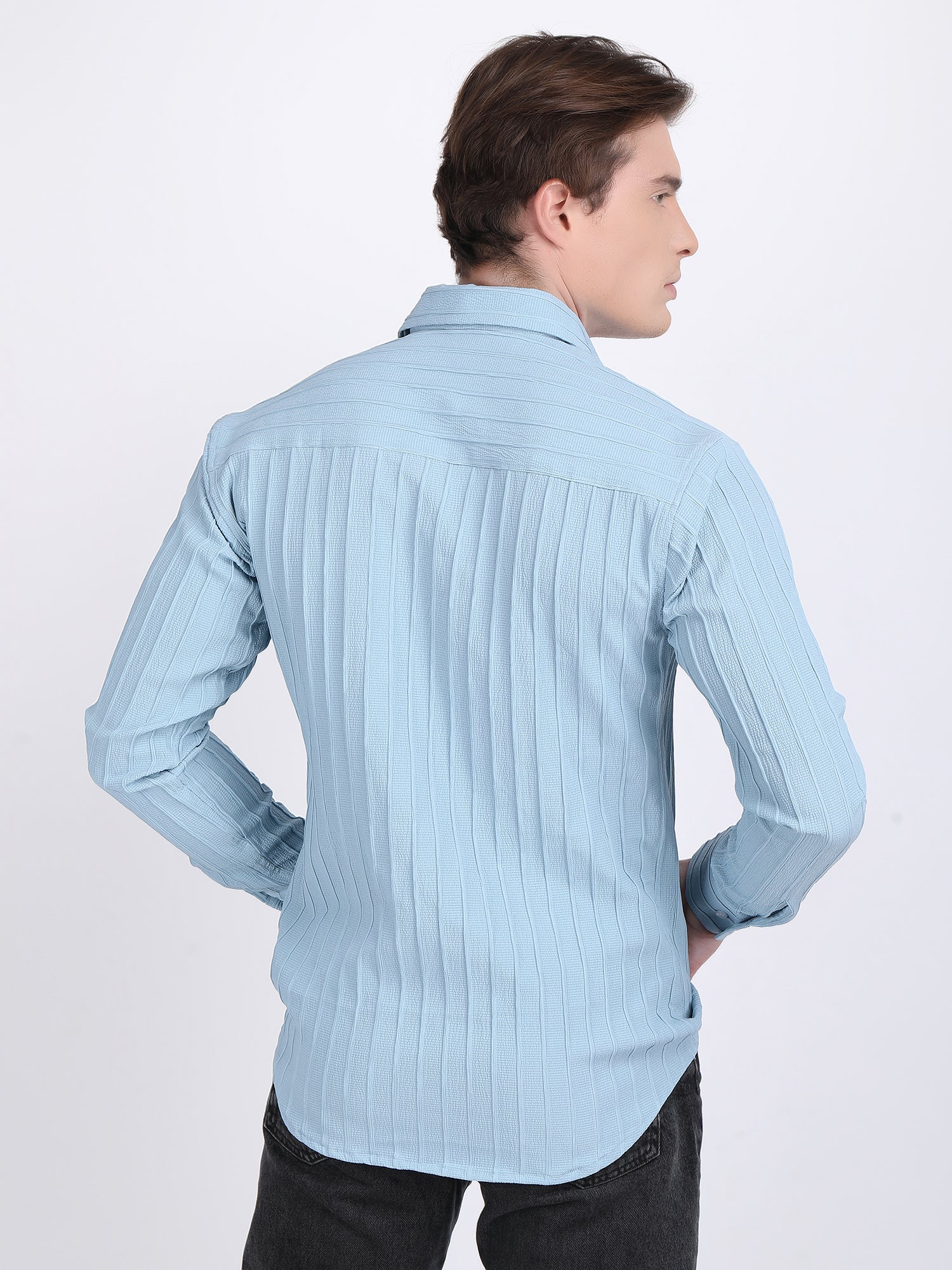 Sky Blue Popcorn Texture Full Sleeves Shirt