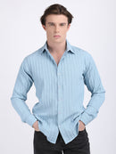 Sky Blue Popcorn Texture Full Sleeves Shirt