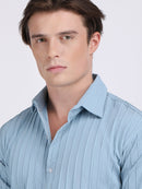 Sky Blue Popcorn Texture Full Sleeves Shirt
