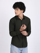 Dark Green Popcorn Texture Full Sleeves Shirt