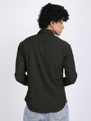 Dark Green Popcorn Texture Full Sleeves Shirt