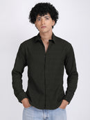Dark Green Popcorn Texture Full Sleeves Shirt