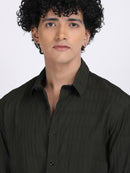 Dark Green Popcorn Texture Full Sleeves Shirt