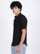 Black Popcorn Texture Half Sleeves Shirt