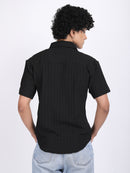 Black Popcorn Texture Half Sleeves Shirt