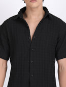 Black Popcorn Texture Half Sleeves Shirt