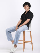 Black Popcorn Texture Half Sleeves Shirt