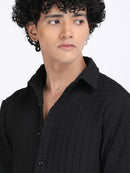 Black Popcorn Texture Half Sleeves Shirt
