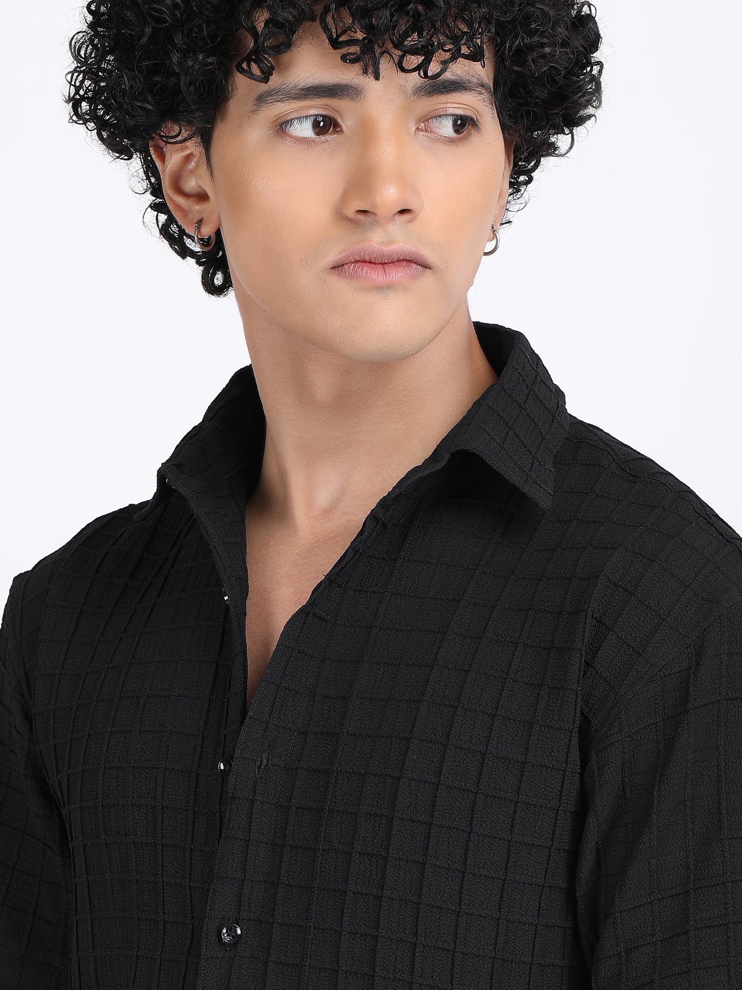 Black Popcorn Texture Half Sleeves Shirt