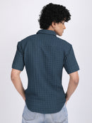 Cyan-Blue Popcorn Texture Half Sleeves Shirt