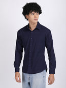 Navy Blue Popcorn Texture Full Sleeves Shirt