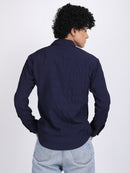 Navy Blue Popcorn Texture Full Sleeves Shirt