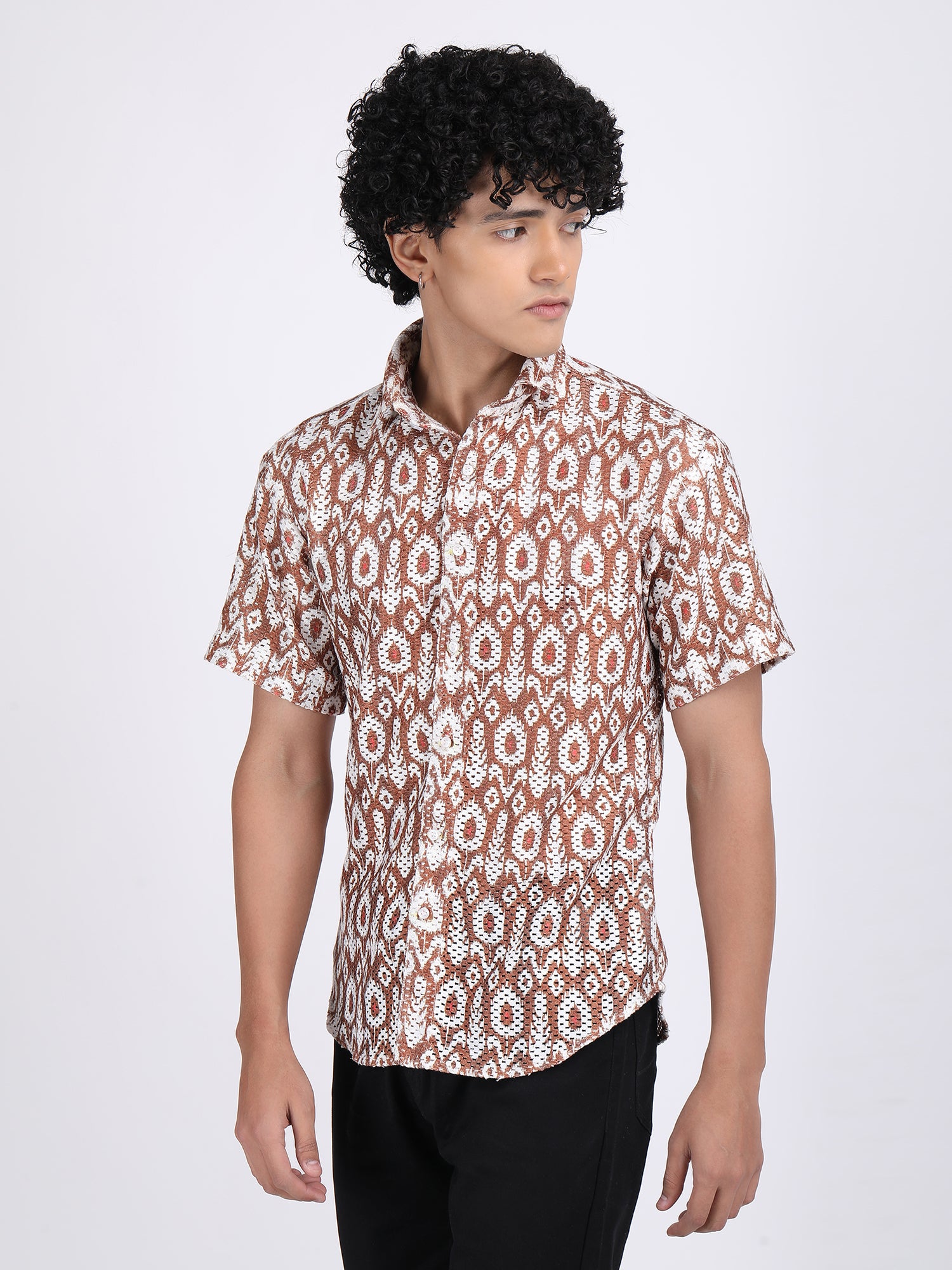 Brown Dual Fusion Crochet Shirt