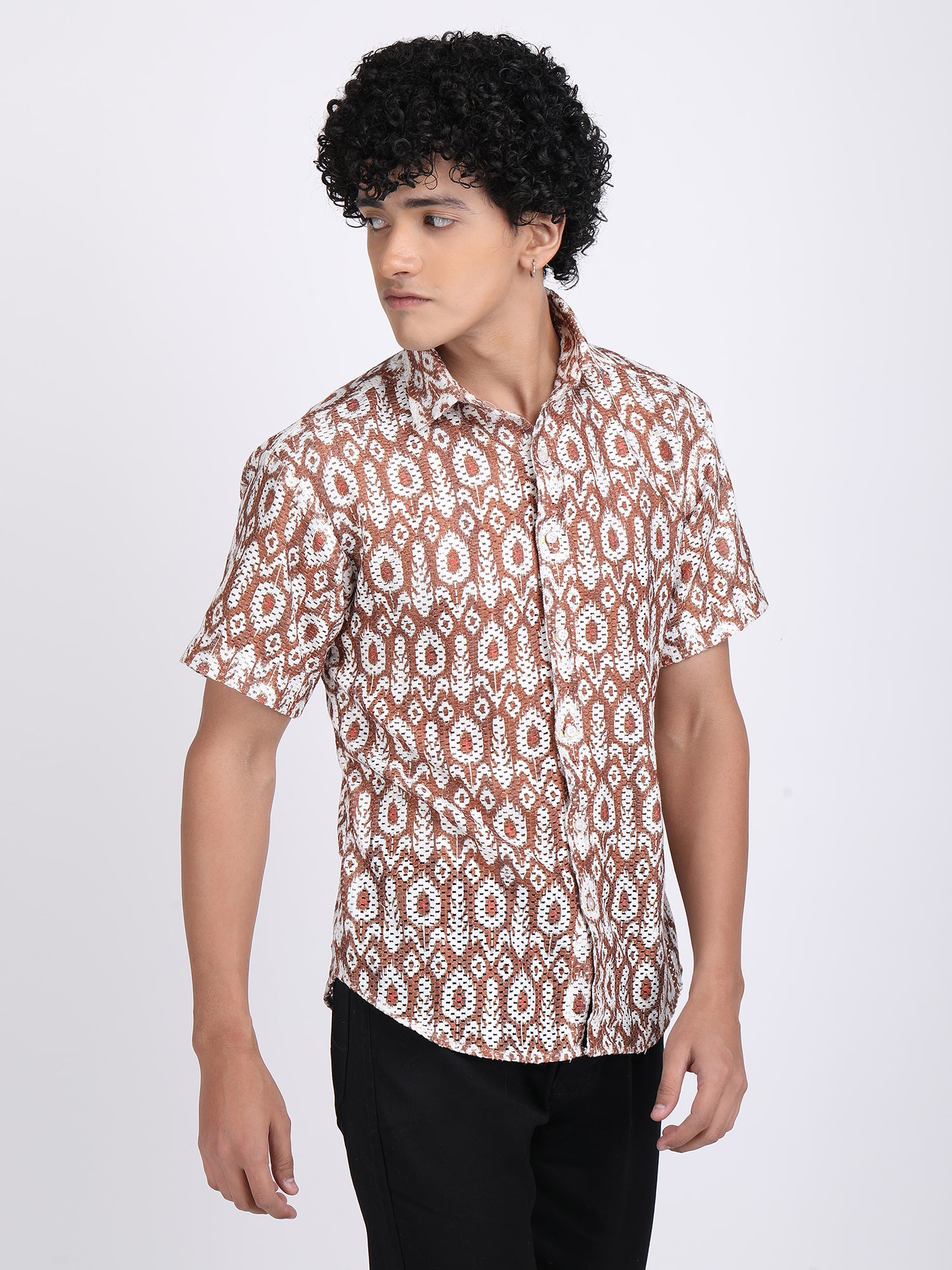 Brown Dual Fusion Crochet Shirt