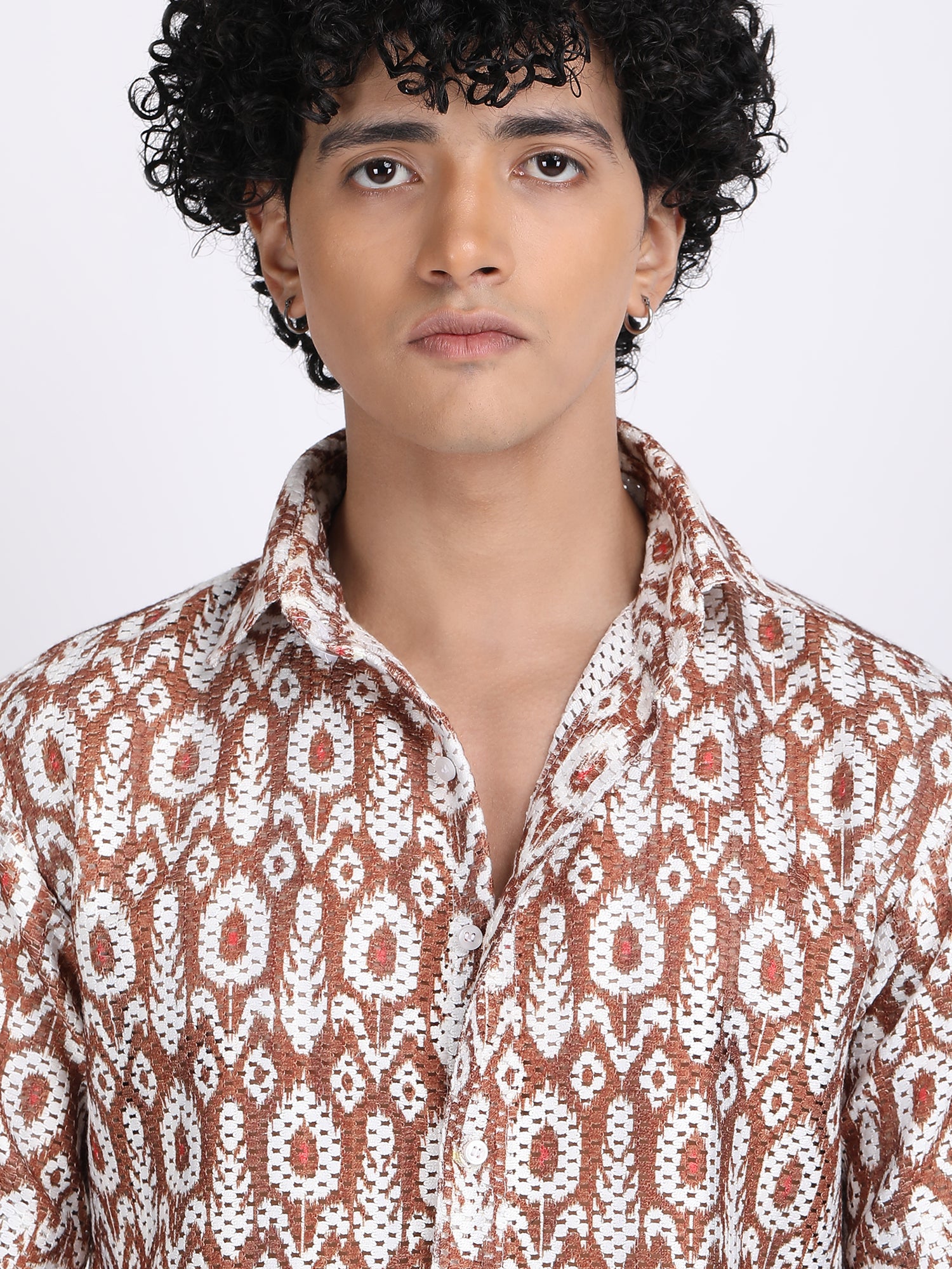 Brown Dual Fusion Crochet Shirt