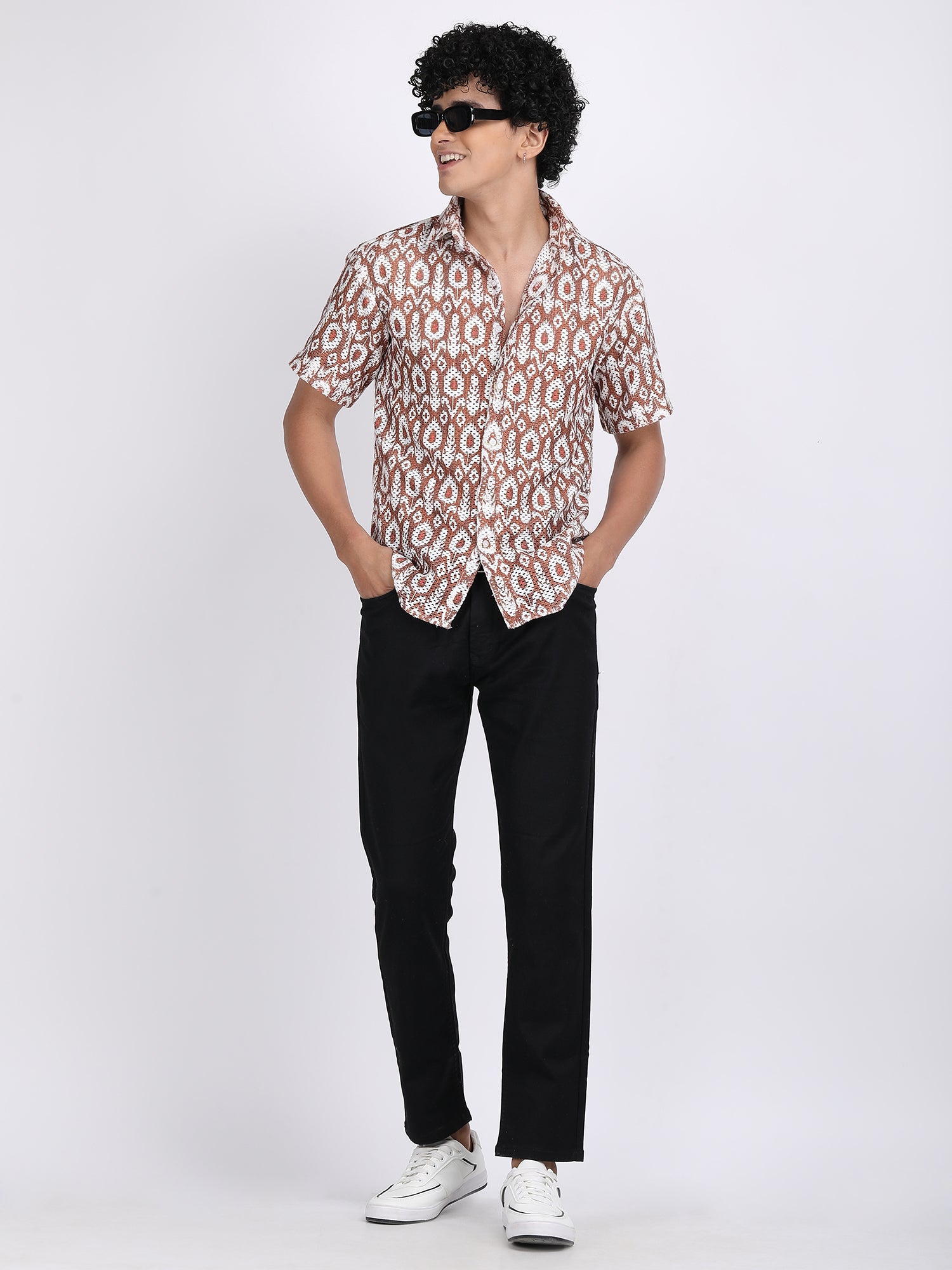Brown Dual Fusion Crochet Shirt