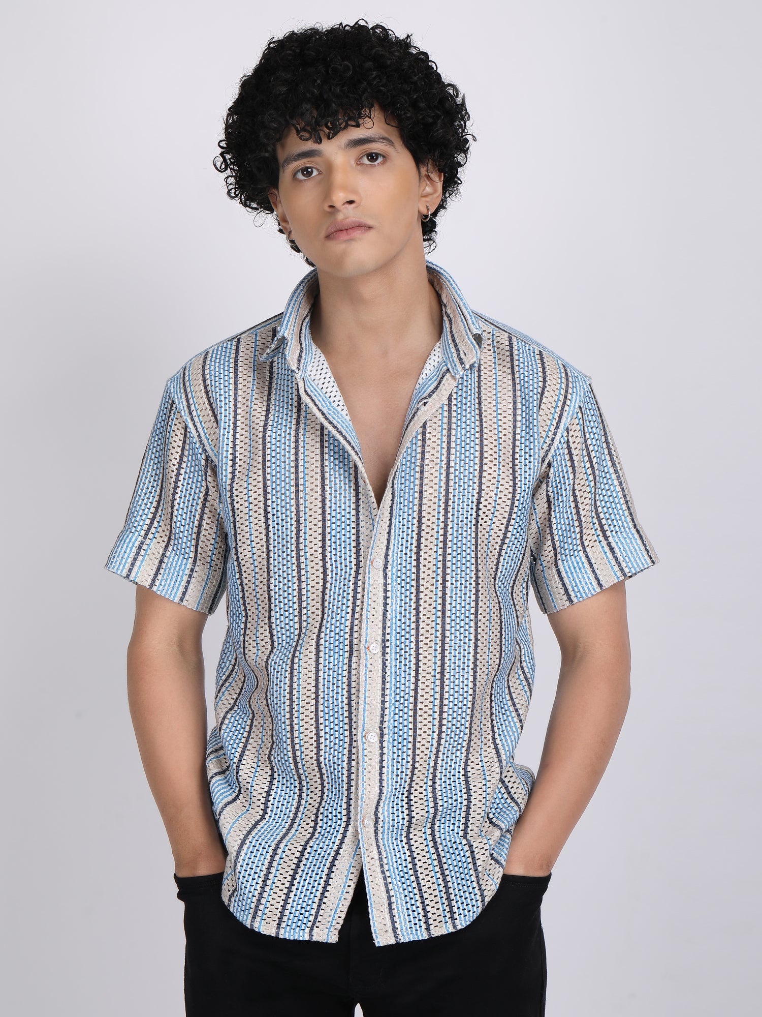 Sky Blue Dual Fusion Crochet Shirt