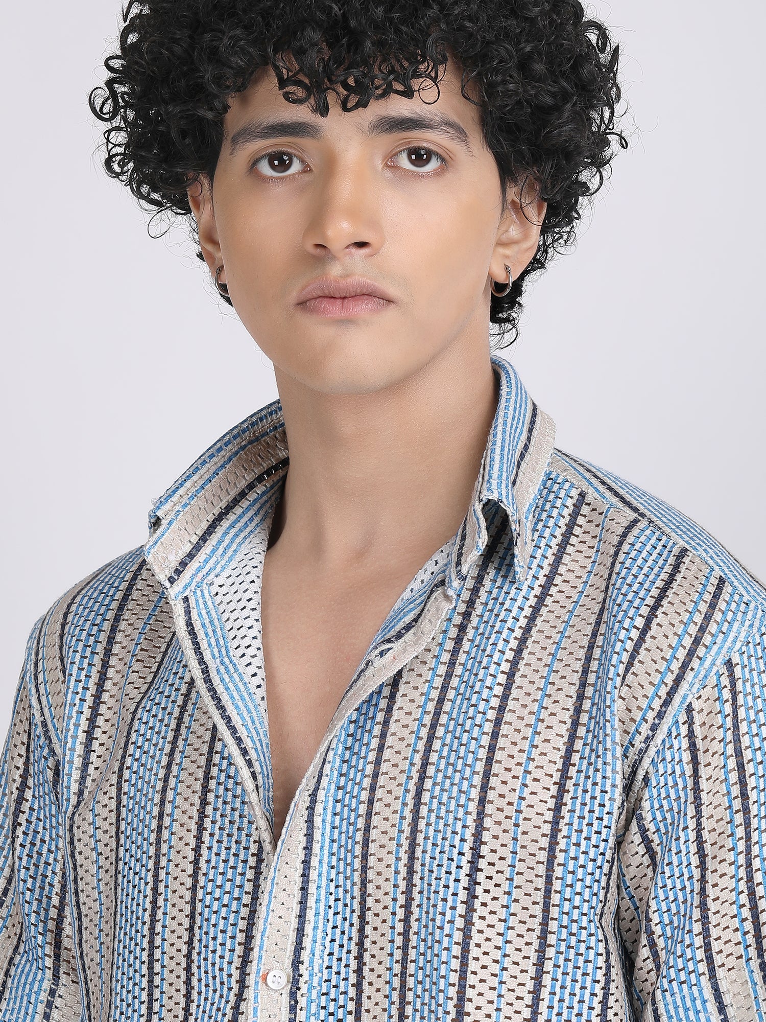 Sky Blue Dual Fusion Crochet Shirt