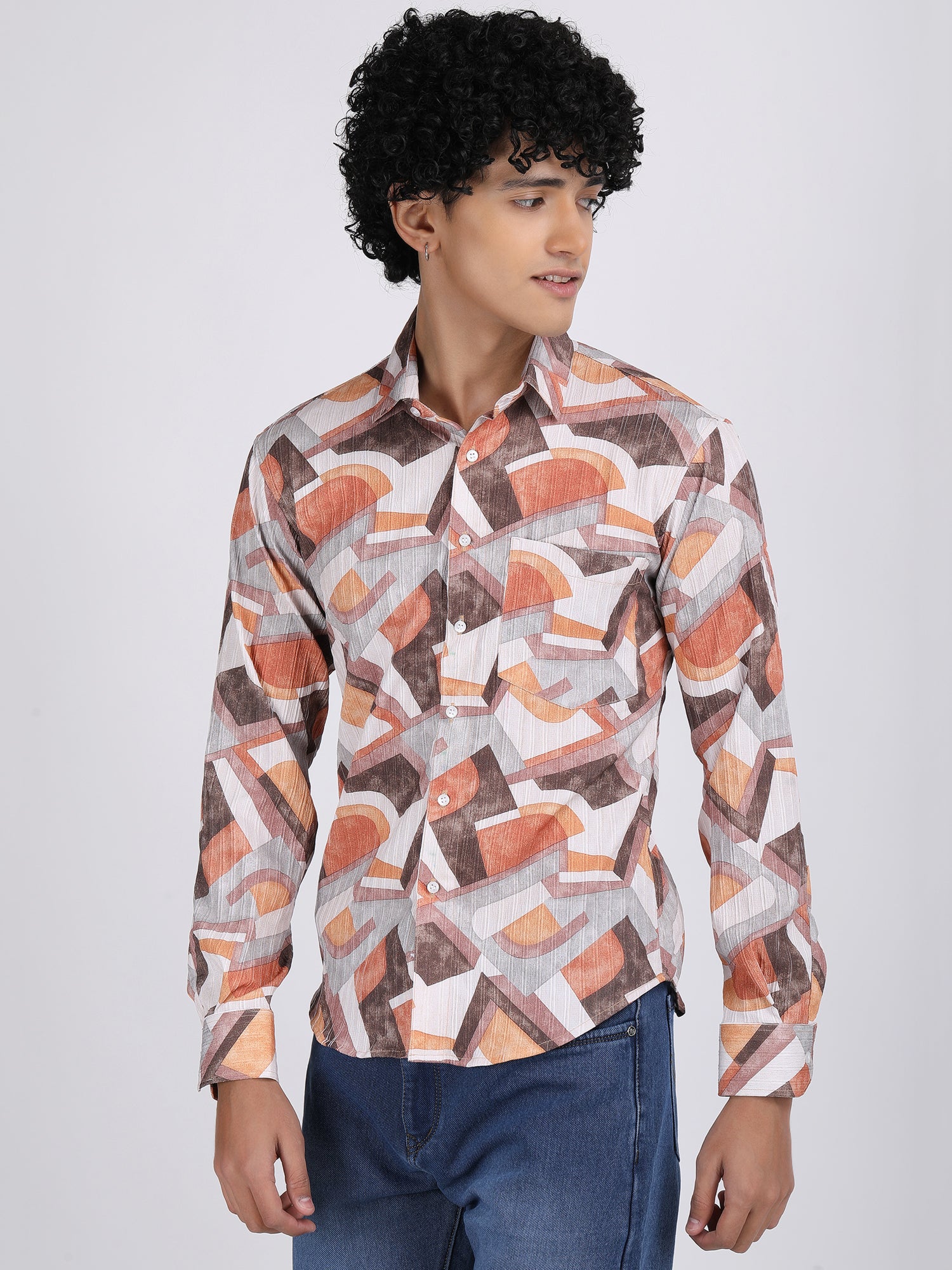 Grey Popcorn Print Premium Full Sleeves Shirt