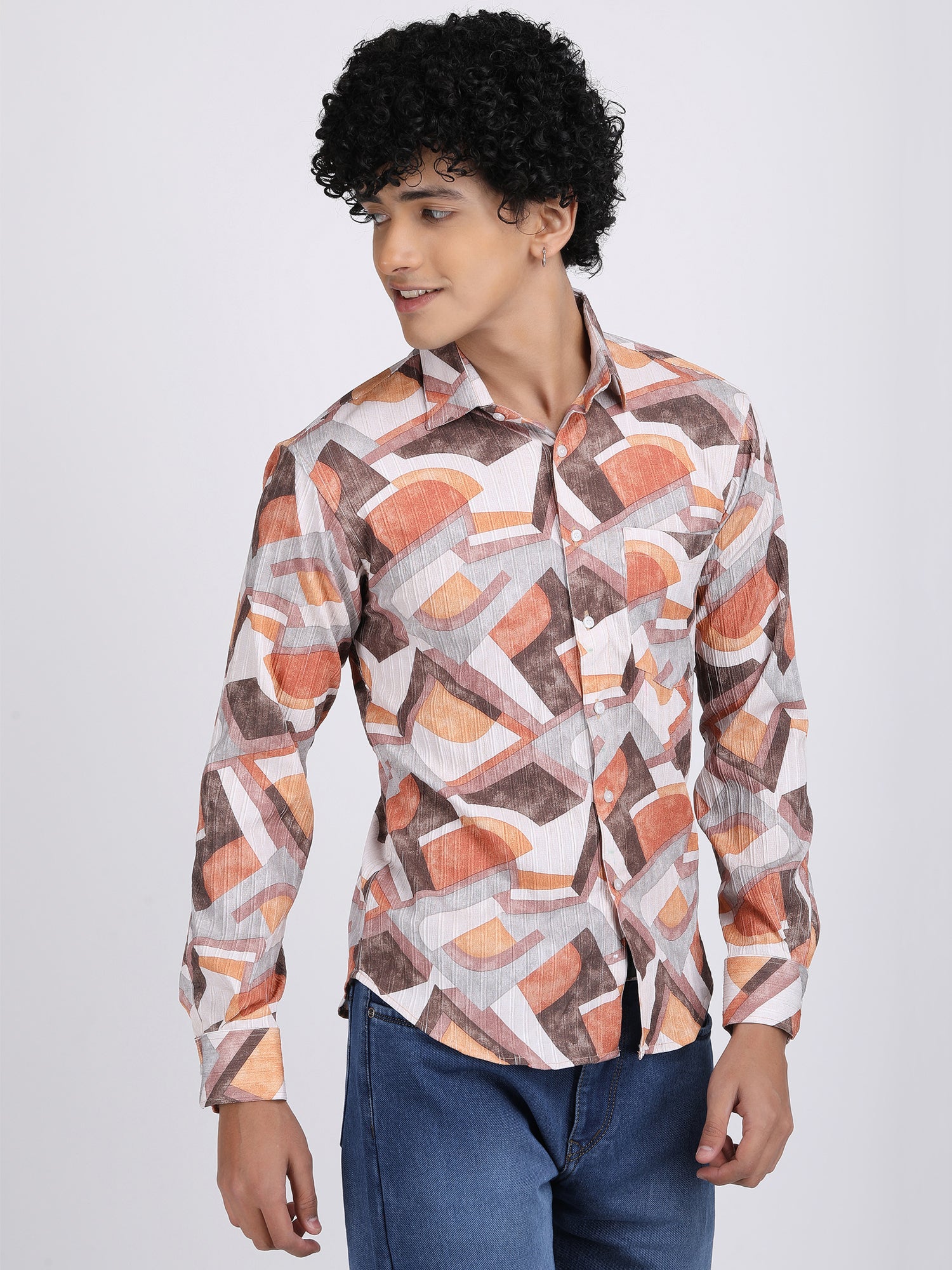 Grey Popcorn Print Premium Full Sleeves Shirt