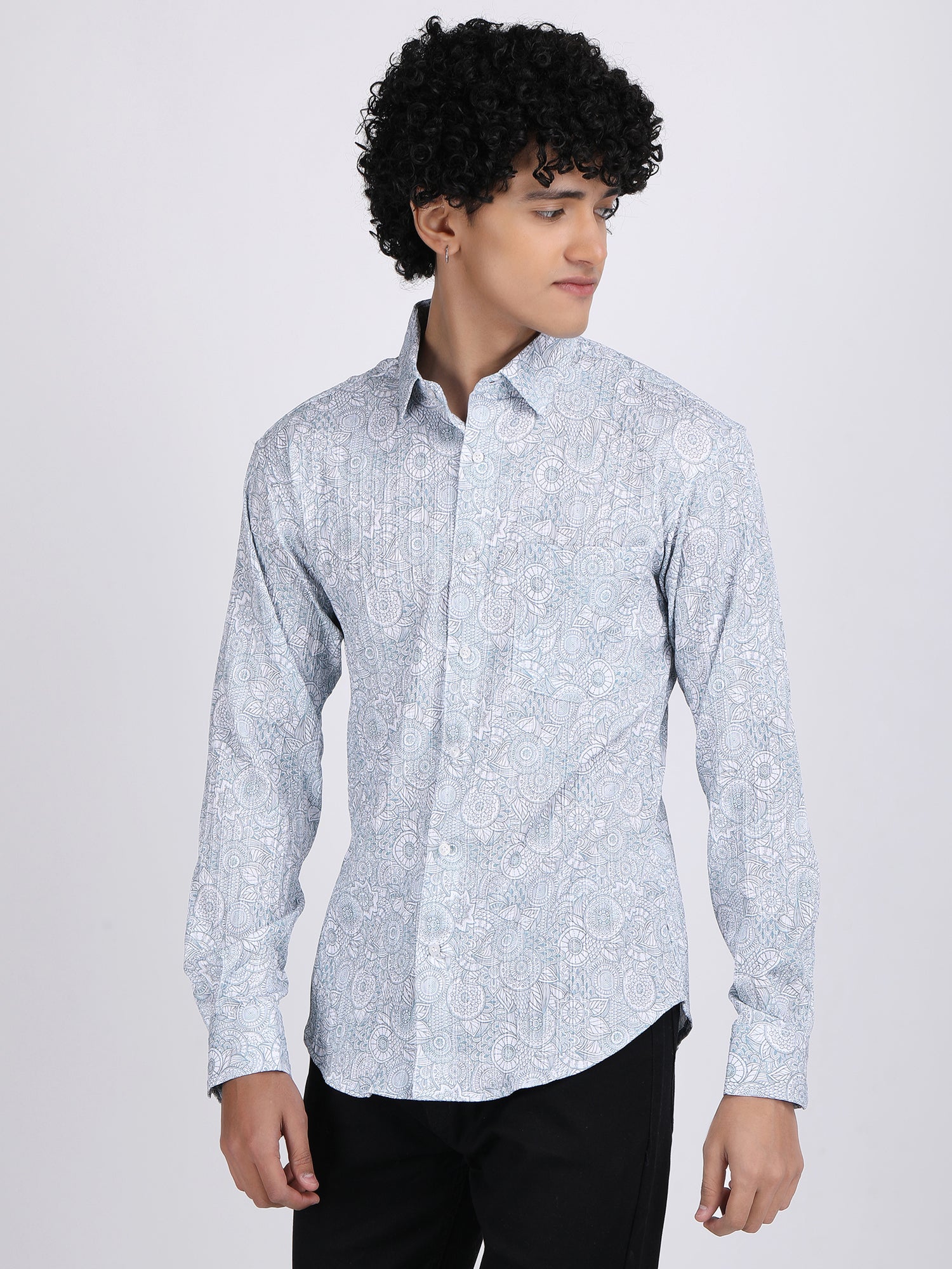 Cadet Blue Popcorn Print Premium Full Sleeves Shirt