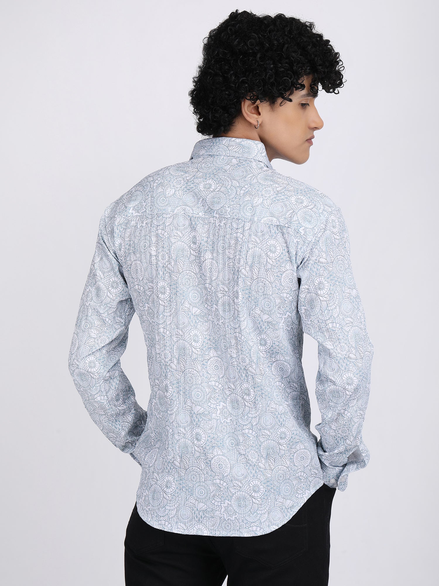 Cadet Blue Popcorn Print Premium Full Sleeves Shirt